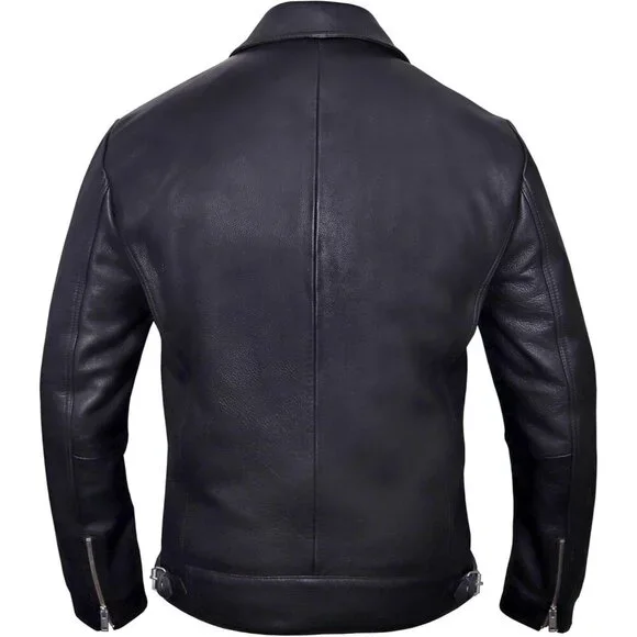 Men Black Casual Leather Jacket Geniune Cow Hide Motorcycle Style Perfecto Biker - Picture 4 of 8